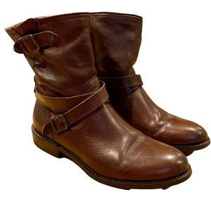 Frye‎ Brown Leather Jayden Cross Engineer Harness Strappy Ankle Boots 9.5